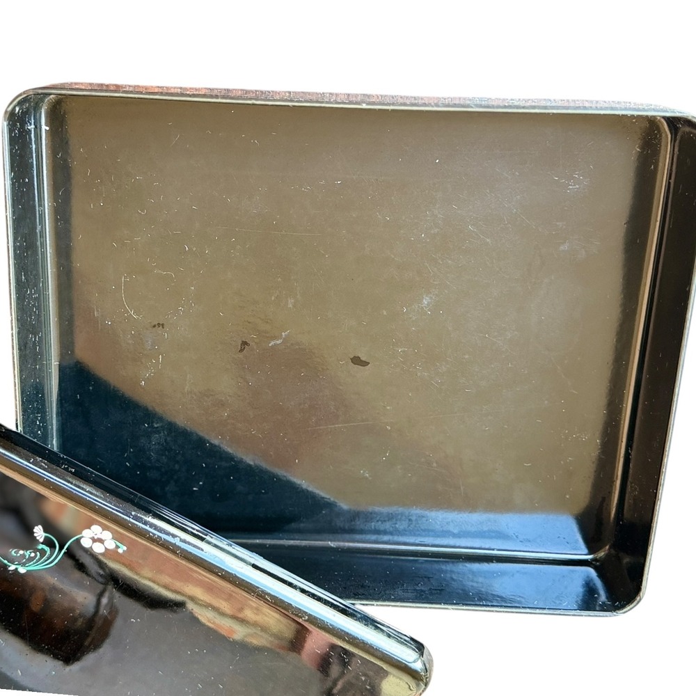 Vintage Pavlova Paris Hand Painted Black Lacquer Box Signed Nina Floral Vanity - Picture 10 of 13